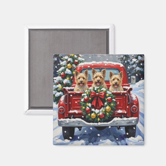 Aimant Cairn Terrier Noël Camion Rouge Fêtes (Recto/Verso)