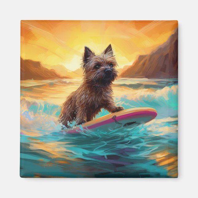 Aimant Cairn Terrier Plage Surf Peinture (Devant)