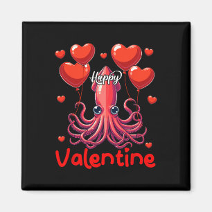 Aimant Calamar de la Saint-Valentin tenant un cœur Bylloo