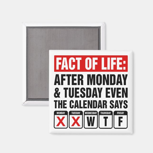Aimant Calendrier Fact of Life dit WTF Humour (Recto/Verso)