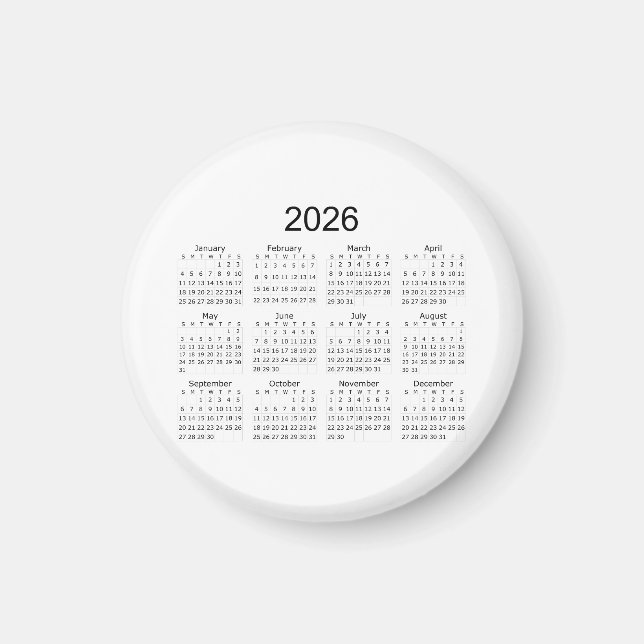 Aimant Calendrier Minimaliste Simple 2026 (Devant)