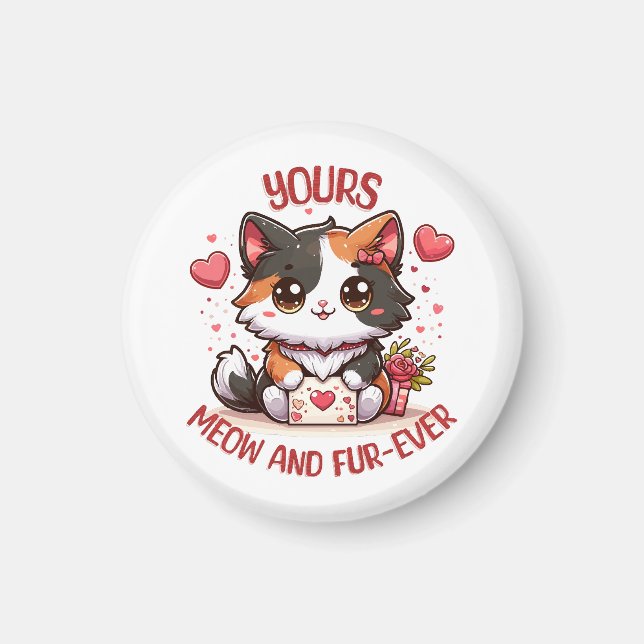 Aimant Calico Chat Adorable pour la Saint-Valentin  (Devant)