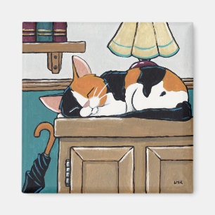 Aimant Calico Dormir Chat sur la peinture de la meule