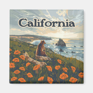 Aimant Californie Bear Poppies Fleurs Côte Retro