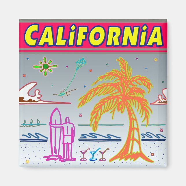 Aimant "CALIFORNIE" École à thème de plage de surfeur (Devant)