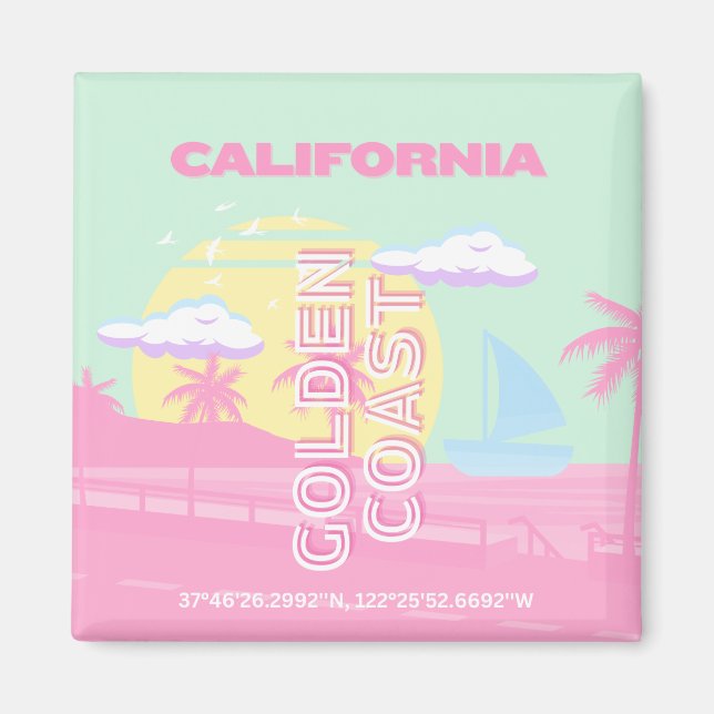 Aimant Californie, Plage, Travel Art, Preppy (Devant)