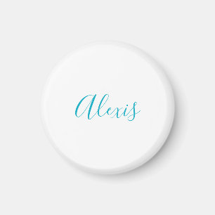 Aimant Calligraphie de nom Script Plain Simple Blanc Bleu