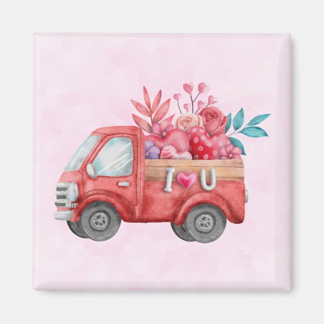 Aimant Camion d'amour mignon avec Coeur Cargo Aquarelle (Devant)