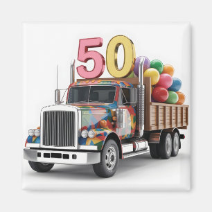 Aimant Camion de 50e anniversaire festif avec ballons