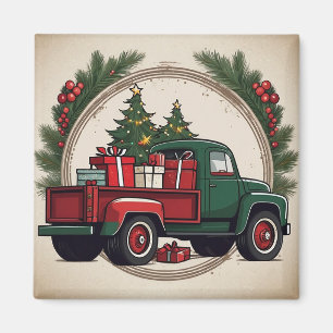 Aimant Camion de Noël avec arbres et cadeaux