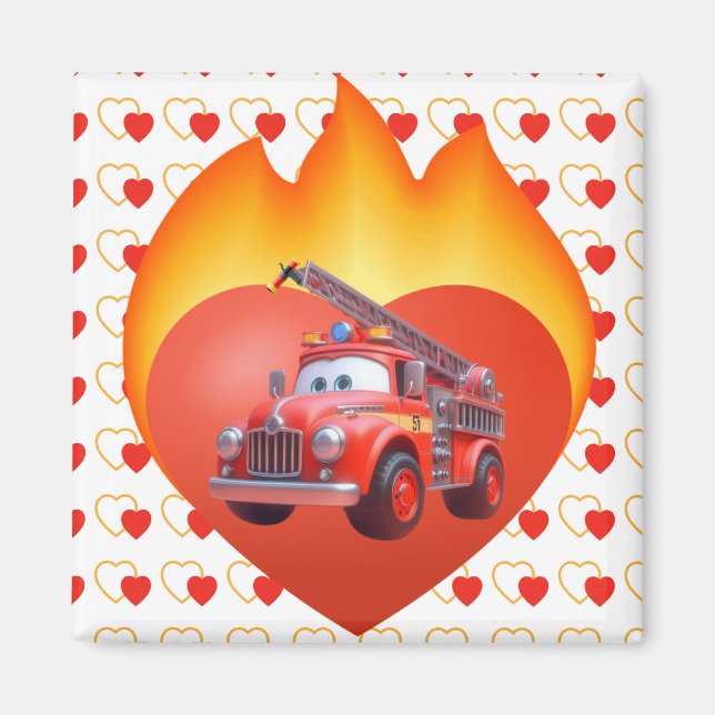 Aimant Camion de pompiers mignon pour la Saint-Valentin (Devant)