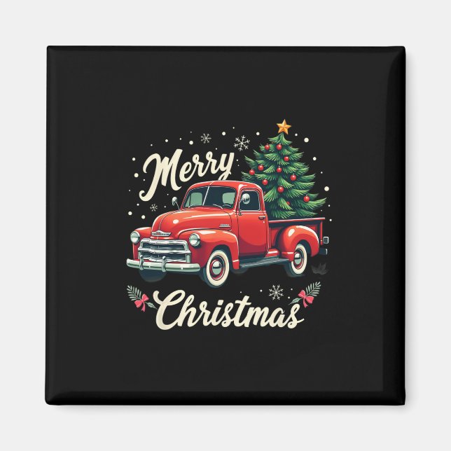 Aimant Camion de ramassage rouge Joyeux Arbre de Noël Vac (Devant)