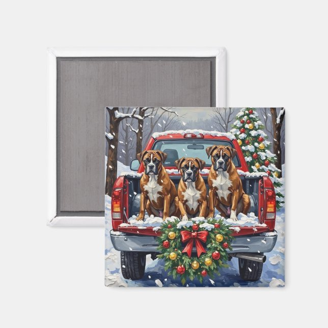 Aimant Camion rouge de Noël Boxer Fêtes (Recto/Verso)