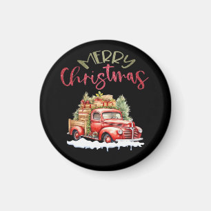 Aimant Camion Rouge Joyeux Noël Arbre Père Noël Mignon Vi