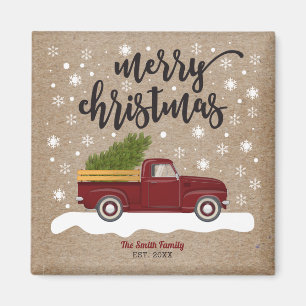 Aimant Camion Rouge vintage avec rétro Arbre de Noël