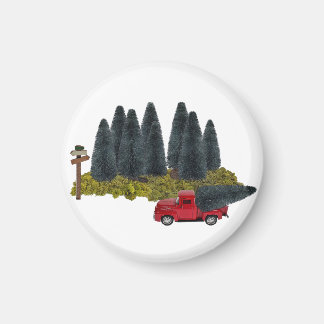Aimant Camion vintage avec sapin de Noël