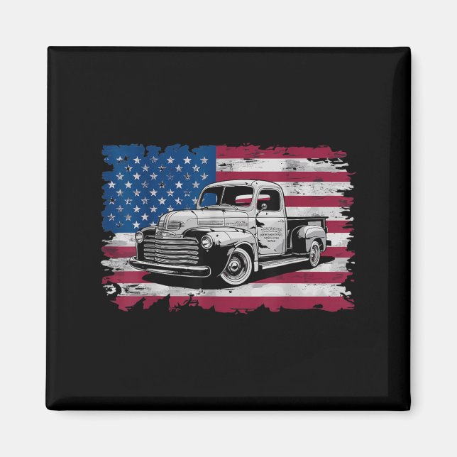 Aimant Camionnette Classique Américaine Drapeau Américain (Devant)