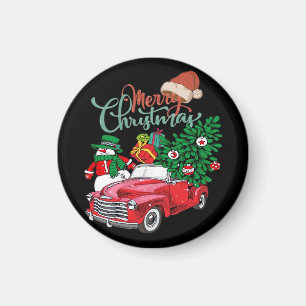 Aimant Camionnette Rouge Ramassage Sapin de Noël Joyeux N