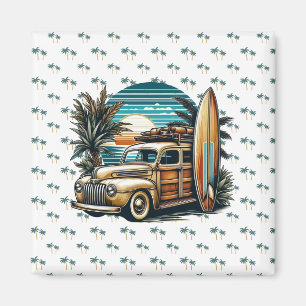 Aimant camionnette vintage tropical/Hawaii surf