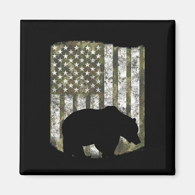 Aimant Camo Us Drapeau Ours Grizzli Camoflage Chasse Chas (Devant)