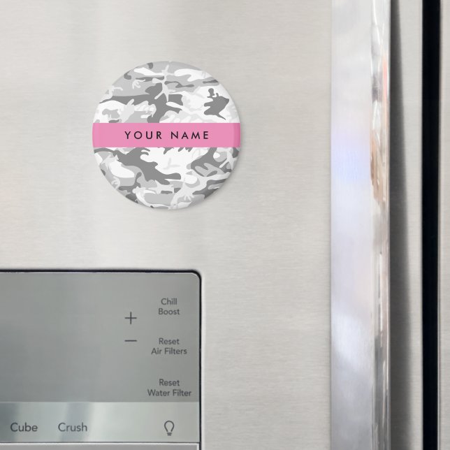 Aimant Camouflage gris neige d'hiver Votre nom Personnali (In situ (réfrigérateur))