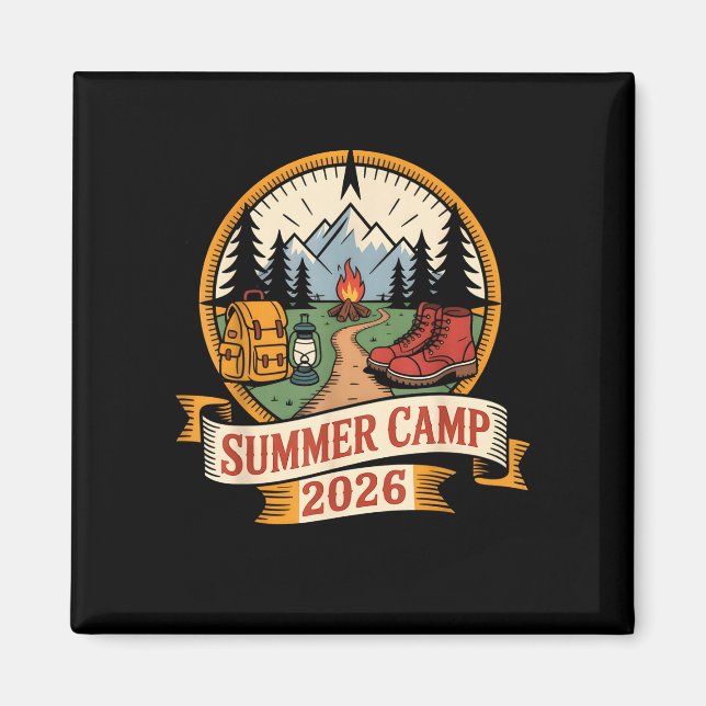 Aimant Camp d'été rétro 2026 animateur équipe hôte smore (Devant)