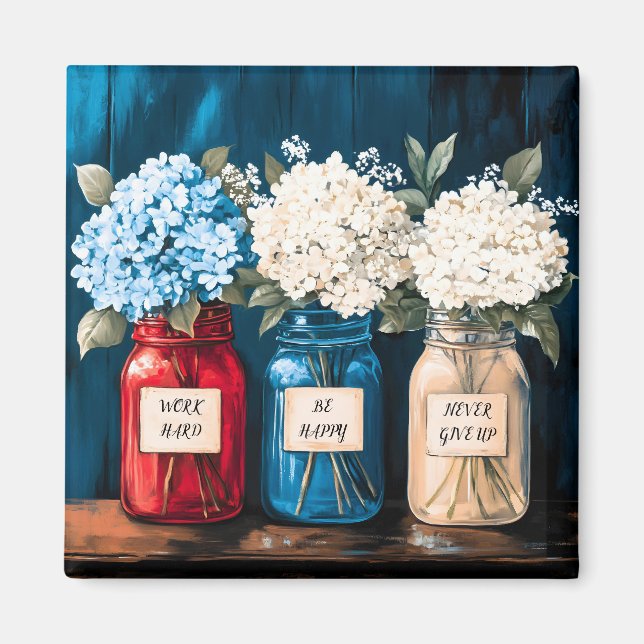 Aimant Campagne Vintage en floraison Hydrangea Trio (Devant)