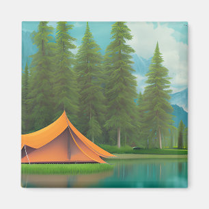 Aimant Camping Art Thématique   Tente dans les bois sur l
