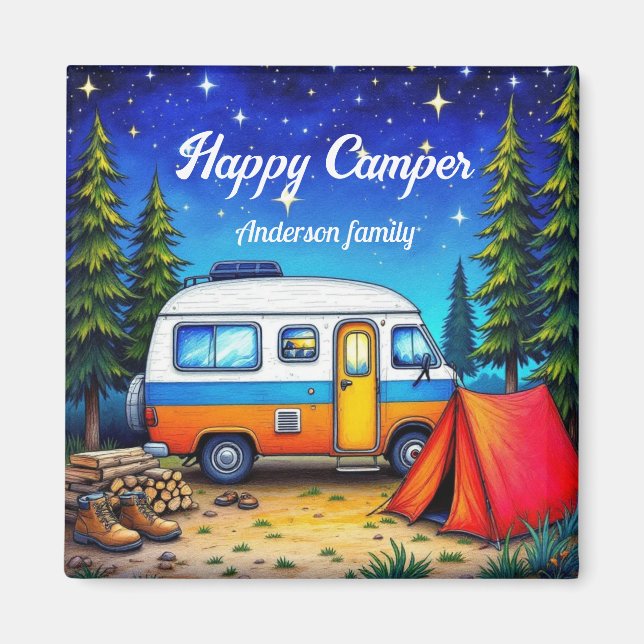 Aimant Camping Camper Blue Green Nature Randonnée (Devant)