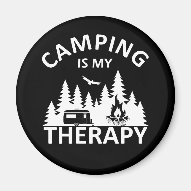 Aimant Camping est ma thérapie drôle slogan de camper (Devant)