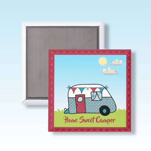 Aimant Camping rouge et Turquoise rétro (Créateur téléchargé)