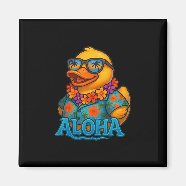 Aimant Canard en caoutchouc tropical Lei hawaïen Aloha Ca (Devant)