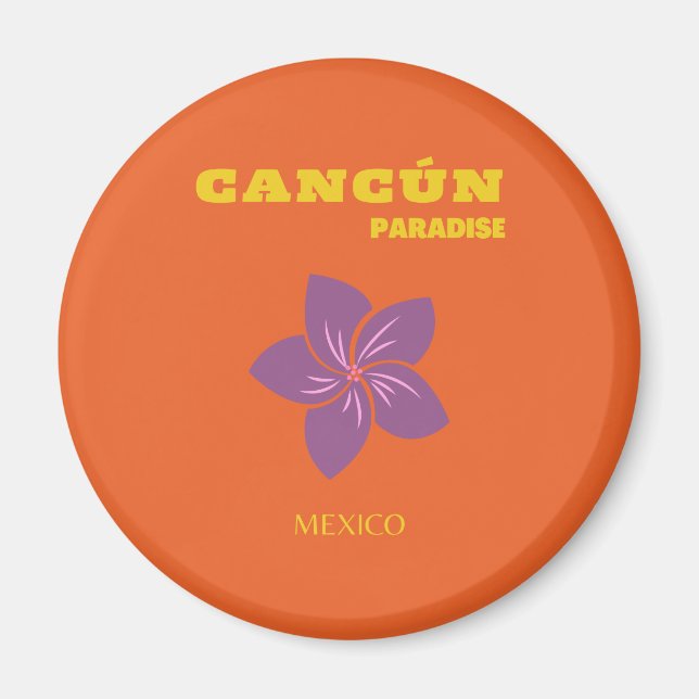 Aimant Cancun, Mexique, Art Voyage, Art Tropical, Orange (Devant)