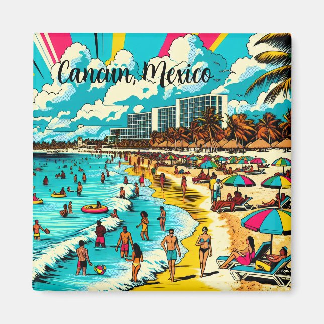 Aimant Cancun, Mexique avec une Vibe pop art (Devant)