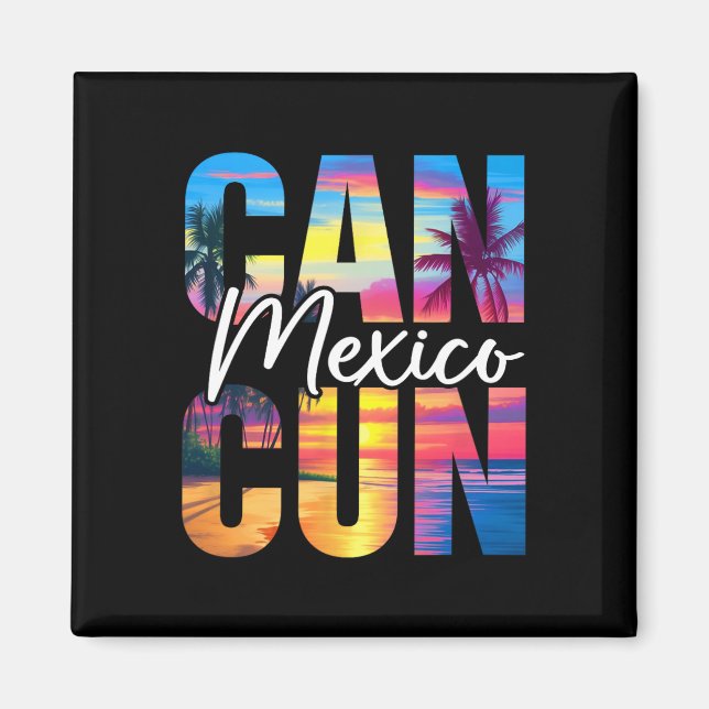 Aimant Cancun Mexique Palmier Coucher de soleil Plage Été (Devant)