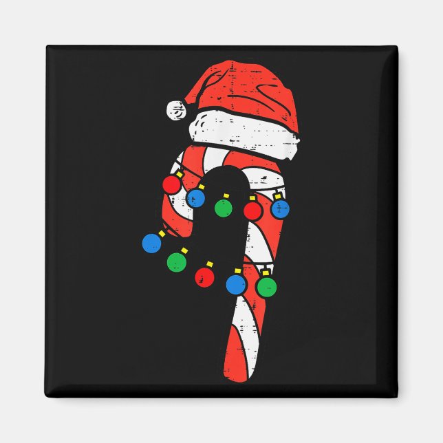 Aimant Candy Cane Santa Hat Christmas Lights Xmas Men Wom (Devant)