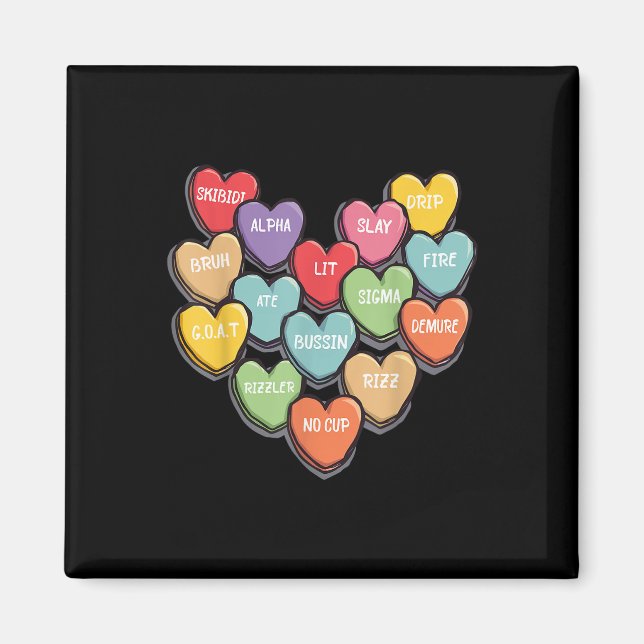Aimant Candy Heart Slang Mots Valentines Day For School, (Devant)
