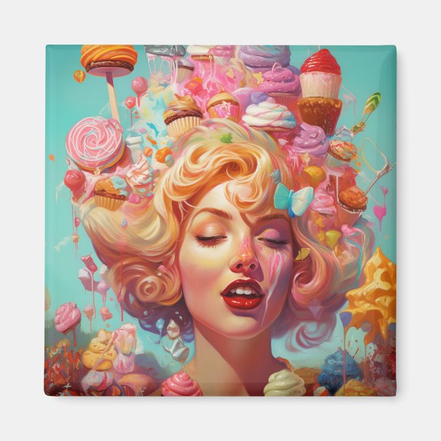 Aimant Candy Ice Cream Girl Surreal Imaginaire Art (Devant)