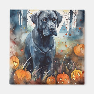 Aimant Cane Corso d'Halloween avec citrouilles effrayant