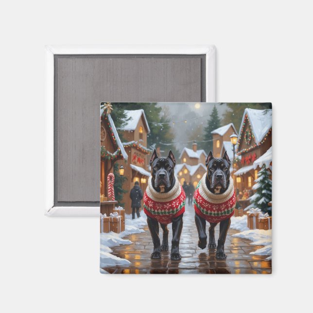 Aimant Cane Corso Dogs Christmas Snow Holiday (Recto/Verso)