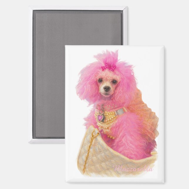 aimant caniche jouet rose, caniche rose, réfrigéra (Recto/Verso)