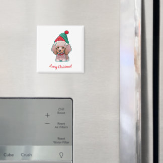 Aimant Caniche mignon avec chapeau de Noël