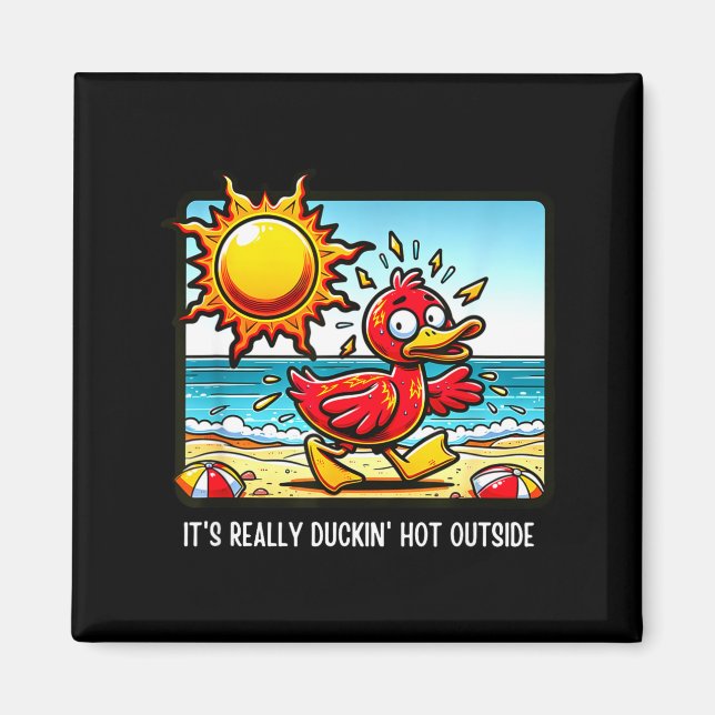 Aimant Canicule humour - journée comique de canard de pla (Devant)