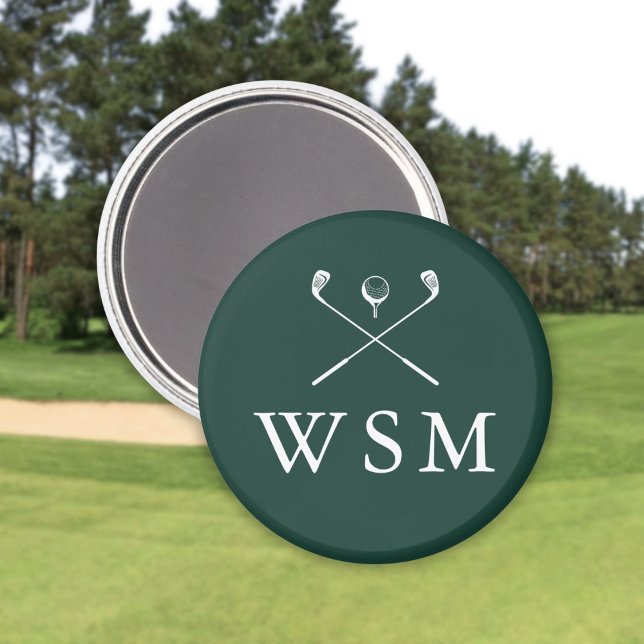 Aimant Canne de golf personnalisée vert émeraude (Emerald Green Custom Monogram Golf Clubs Magnet)