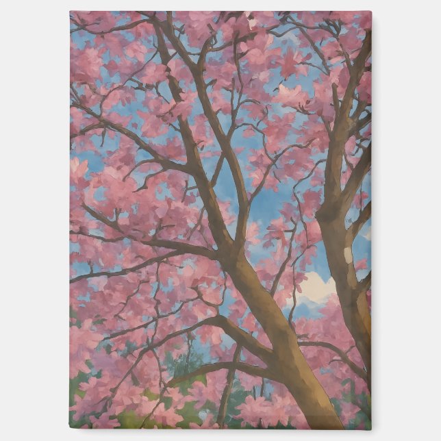 Aimant Canopée de printemps - Arbre en fleurs et peinture (Recto)