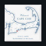 Aimant Cape Cod Destination Wedding Favor<br><div class="desc">Commande rapide et facile ! Ces magnets de carte Cape Cod font de grandes faveurs de mariage Cape Cod à inclure dans votre destination Cape Cod sacs d'accueil de mariage. Déplacez le coeur en cliquant sur "Editer à l'aide de l'outil de conception" sous "Personnaliser". Parfait pour tous les grands sites...</div>