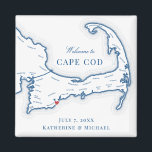 Aimant Cape Cod Destination Wedding Favor<br><div class="desc">Commande rapide et facile ! Ces magnets de carte Cape Cod font de grandes faveurs de mariage Cape Cod à inclure dans votre destination Cape Cod sacs d'accueil de mariage. Déplacez le coeur en cliquant sur "Editer à l'aide de l'outil de conception" sous "Personnaliser". Parfait pour tous les grands sites...</div>