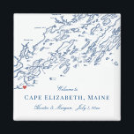 Aimant Cape Elizabeth Maine Carte Mariage élégant Favor<br><div class="desc">Commande rapide et facile ! Ces magnets mariages de carte Cape Elizabeth, Maine sont parfaits pour accueillir vos invités hors de la ville avec des faveurs de sacs de bienvenue, ou les customiser pour votre mariage. Parfait pour les mariages au Purpoodock Club ou à l'Inn by the Sea. Déplacez le...</div>
