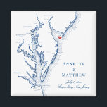 Aimant Cape May New Jersey Destination Wedding Favor<br><div class="desc">Commande rapide et facile ! Ces magnets de carte Cape May, New Jersey font de grandes faveurs de mariage de plage du New Jersey à inclure dans votre destination de Cape May des sacs d'accueil de mariage. Déplacez le coeur en cliquant sur "Editer à l'aide de l'outil de conception" sous...</div>