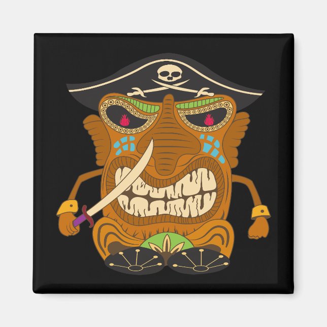 Aimant Capitaine pirate, Statue Tiki, Noir drôle (Devant)
